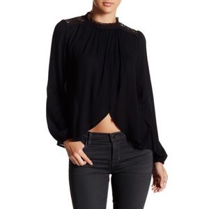 Flying Tomato Black Lace Yoke Lace Shoulder Top